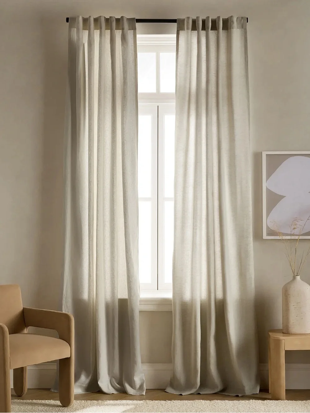 NWT QUINCE Set Of 2 96x96 European Linen Curtains Sage 8910